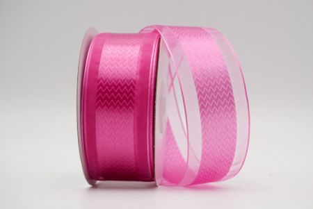 Ярко-розовая зубчатая атласная лента с прозрачным центром_K1746-501